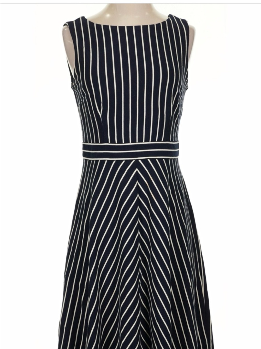 Ann Taylor Navy and White Striped Midi Dress